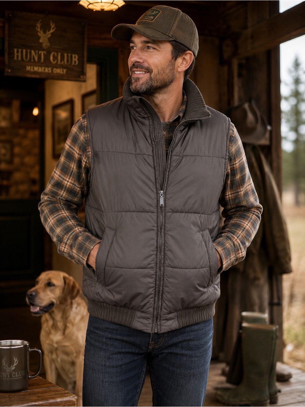 Hunt Club Men’s Medium Insulated Puffer Vest Brown Full Zip